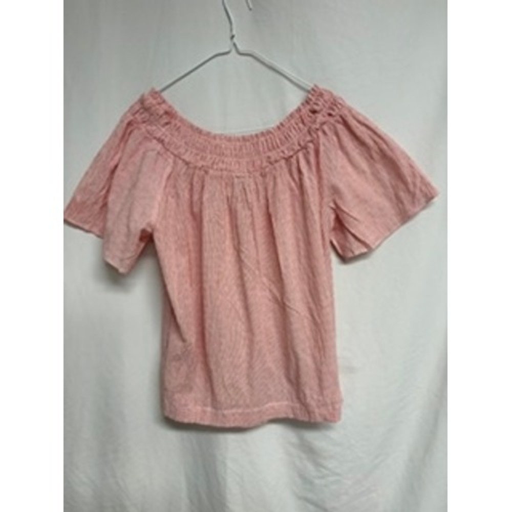 A New Day Red White Striped Seersucker Smocked Off Shoulder Top Blouse Medium